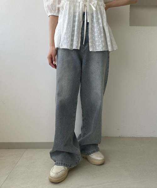 apres jour clair（アプレジュールクレア）の「【apres jour clair】ラインストーンデニムパンツ（デニムパンツ・レディース・サックスブルー/ブルー・LARGE/MEDIUM）」の17枚目の写真