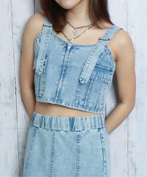 《ポケット×ZIPデザイン》レディース デニムビスチェ クロップド丈 春夏秋
