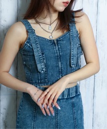 《ポケット×ZIPデザイン》レディース デニムビスチェ クロップド丈 春夏秋