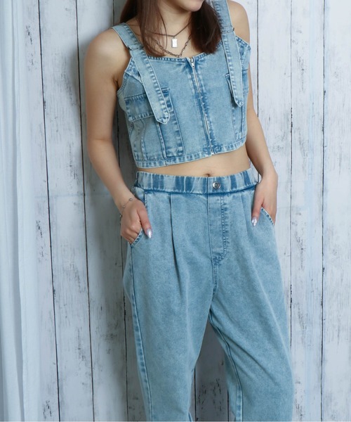 ヒデ セール】《ポケット×ZIPデザイン》レディース デニムビスチェ