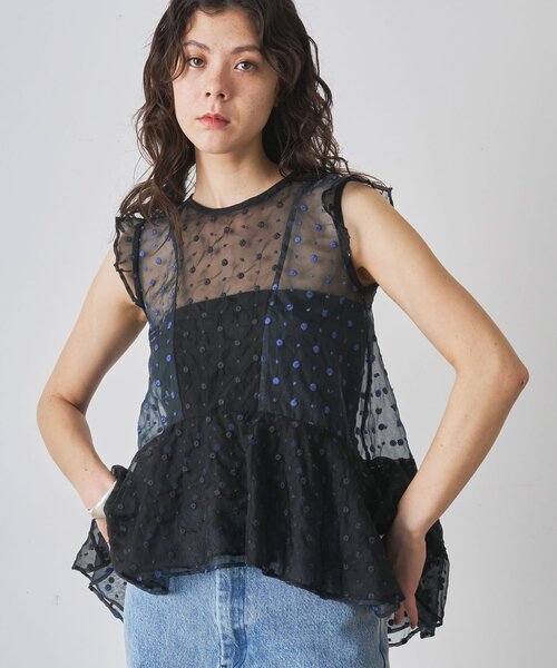 Whim Gazette ウィムガゼット　ブラウス　シャツ　ライトブルー ドットシアーブラウス（シャツ/ブラウス）｜Whim Gazette