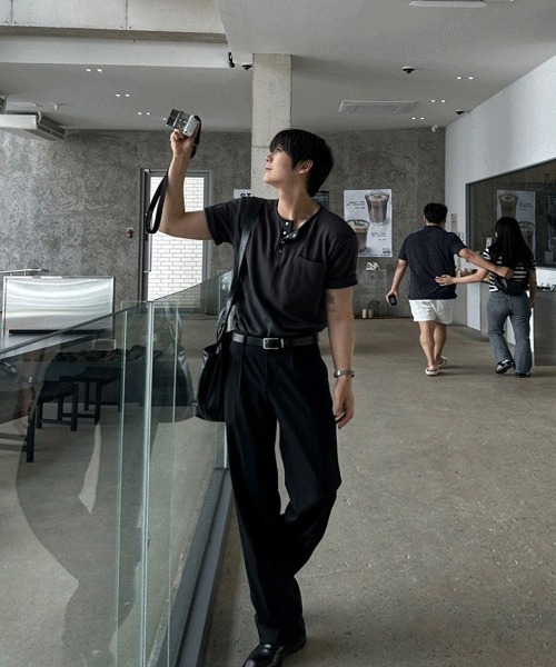 COSYHARU（コシハル）の「[MADE]ヘンリーネック半袖Tシャツ（Tシャツ/カットソー・メンズ・グレー/ネイビー/チャコール・FREE）」の22枚目の写真