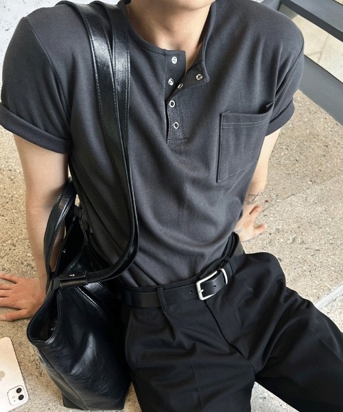 COSYHARU ヘンリーネック半袖Tシャツ ホワイト セール】ベロアリブヘンリーネック半袖Tシャツ（Tシャツ