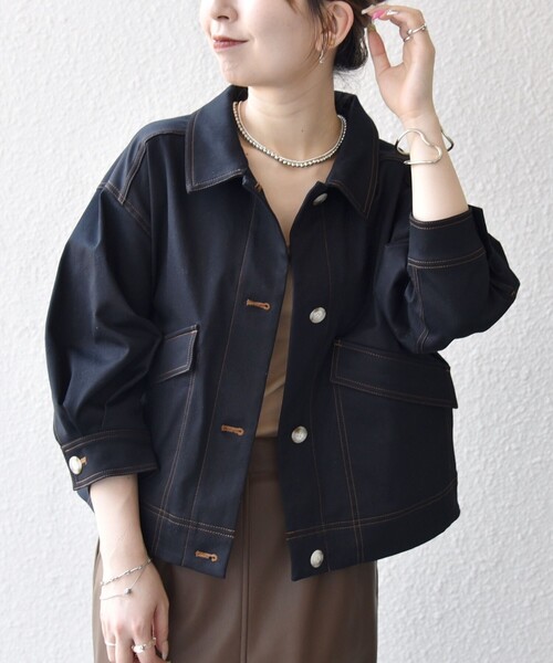 SHIPS any:〈洗濯機可能〉チノ ステッチ ショート シャツ ジャケット