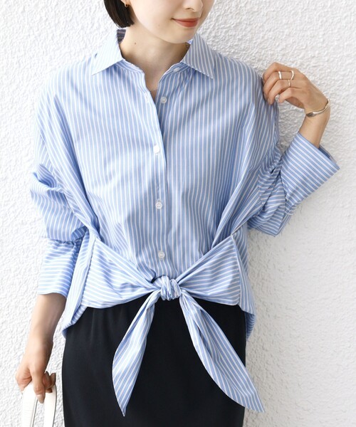 美品✨SHIPS ブラウス ストライプ 2WAY ボウタイ シャツ 長袖 セール】【WEB限定】〈手洗い可能〉ストライプ 2WAY リボン