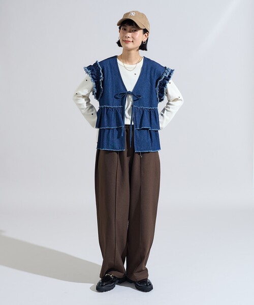 FREAK'S STORE（フリークスストア）の「LANATEC カーブイージーパンツ/センタープレススラックス＜セットアップ対応＞（スラックス・レディース・チャコール/ネイビー/ブラウン/ダークブラウン・SMALL/MEDIUM）」の5枚目の写真