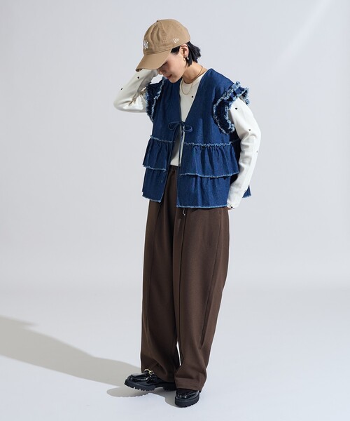 FREAK'S STORE（フリークスストア）の「LANATEC カーブイージーパンツ/センタープレススラックス＜セットアップ対応＞（スラックス・レディース・チャコール/ネイビー/ブラウン/ダークブラウン・SMALL/MEDIUM）」の6枚目の写真