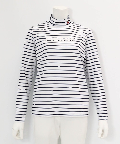 Picone CLUB(ピッコーネクラブ)の「ハイネックピコボーダープルオーバー(Tシャツ/カットソー・レディース・ネイビー/オレンジ/ベージュ/グリーン・L/M/S)」の3枚目の写真