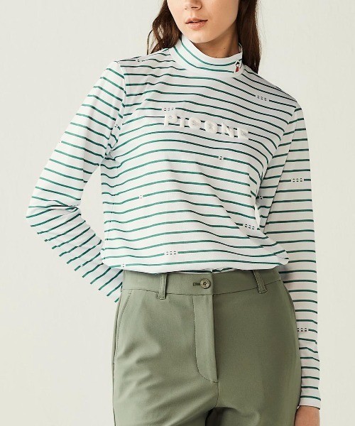 Picone CLUB(ピッコーネクラブ)の「ハイネックピコボーダープルオーバー(Tシャツ/カットソー・レディース・ネイビー/オレンジ/ベージュ/グリーン・L/M/S)」の7枚目の写真