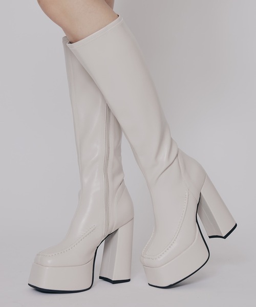 REDYAZEL(レディアゼル)の「スクエアタイツロングブーツ(ブーツ・レディース・オフホワイト/ブラック/ダークブラウン/ブラウン・MEDIUM/LARGE)」の1枚目の写真