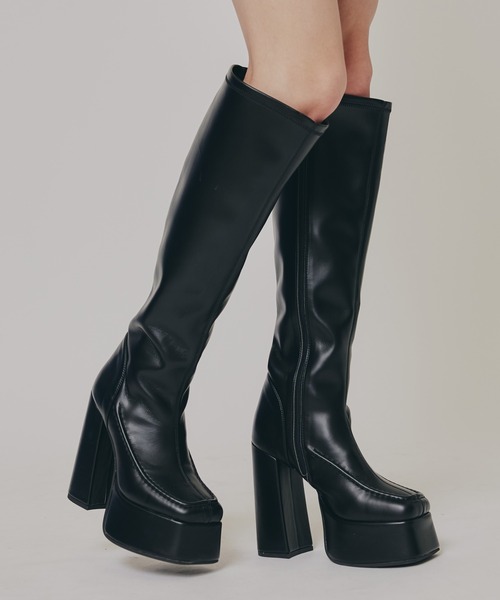 REDYAZEL(レディアゼル)の「スクエアタイツロングブーツ(ブーツ・レディース・オフホワイト/ブラック/ダークブラウン/ブラウン・MEDIUM/LARGE)」の2枚目の写真