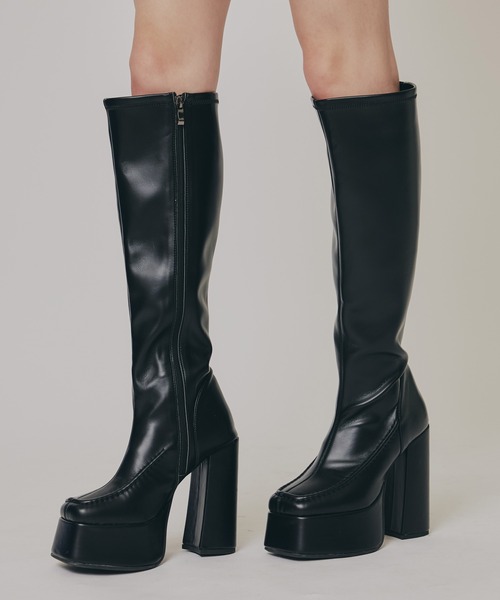 REDYAZEL(レディアゼル)の「スクエアタイツロングブーツ(ブーツ・レディース・オフホワイト/ブラック/ダークブラウン/ブラウン・MEDIUM/LARGE)」の8枚目の写真