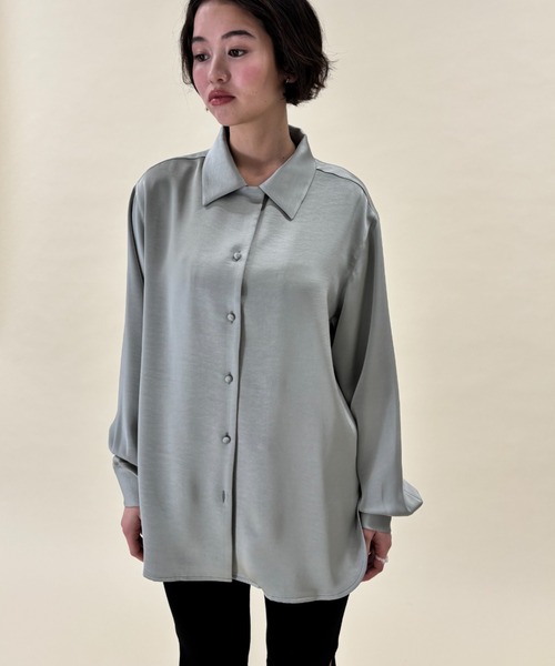 FUULLY STUDIO(フーリィーステューディオ)の「サテンオープンカラーシャツ/セットアップ(シャツ/ブラウス・レディース・ブラウン/チャコールグレー/ライトグリーン/アイボリー・FREE)」の15枚目の写真