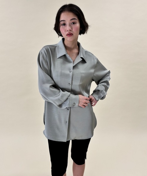 FUULLY STUDIO(フーリィーステューディオ)の「サテンオープンカラーシャツ/セットアップ(シャツ/ブラウス・レディース・ブラウン/チャコールグレー/ライトグリーン/アイボリー・FREE)」の16枚目の写真