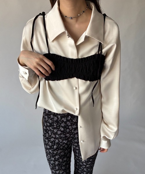 FUULLY STUDIO(フーリィーステューディオ)の「サテンオープンカラーシャツ/セットアップ(シャツ/ブラウス・レディース・ブラウン/チャコールグレー/ライトグリーン/アイボリー・FREE)」の18枚目の写真
