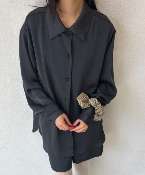 サテンオープンカラーシャツ/セットアップ（シャツ/ブラウス