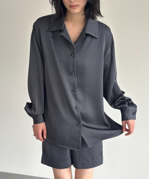サテンオープンカラーシャツ/セットアップ（シャツ/ブラウス