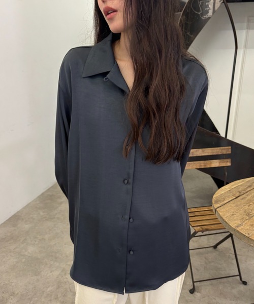 サテンオープンカラーシャツ/セットアップ（シャツ/ブラウス