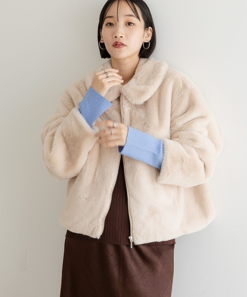 lowrys farmベージュファーコート プードルファーブルゾン LOWRYS FARM