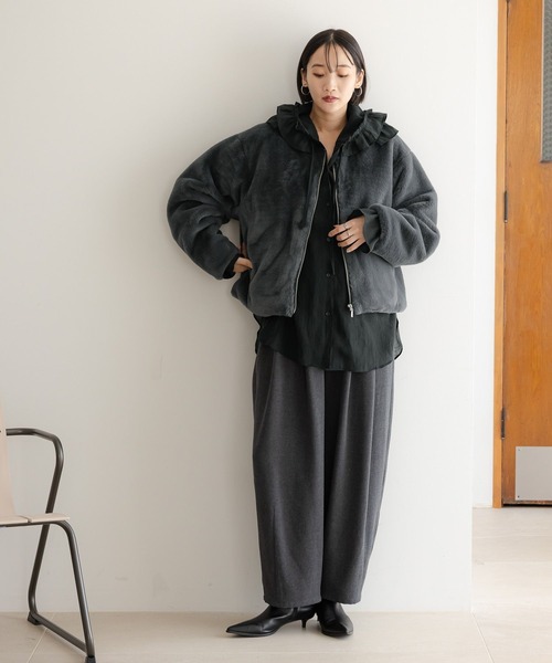 LOWRYS FARM（ローリーズファーム）の「【襟取り外し可能】ファーブルゾン  491126（ブルゾン・レディース・アイボリー/その他/チャコールグレー/ブラウン・FREE）」の22枚目の写真