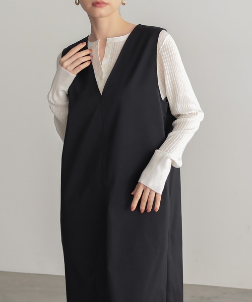 for/c（フォーシー）の「[低身長/高身長向けサイズ有]はっ水ストレッチチノジャンパースカート【サスティナブル】（ワンピース・レディース・ベージュ/ブラック・TM/M/L/PM）」の3枚目の写真