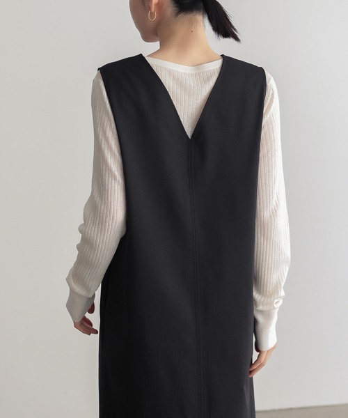 for/c（フォーシー）の「[低身長/高身長向けサイズ有]はっ水ストレッチチノジャンパースカート【サスティナブル】（ワンピース・レディース・ベージュ/ブラック・TM/M/L/PM）」の5枚目の写真