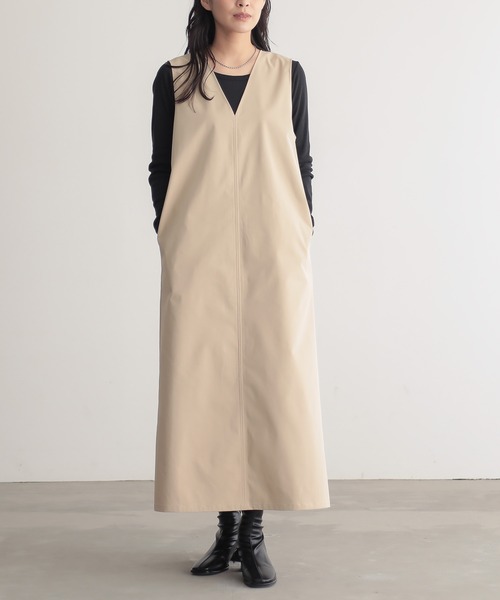 for/c（フォーシー）の「[低身長/高身長向けサイズ有]はっ水ストレッチチノジャンパースカート【サスティナブル】（ワンピース・レディース・ベージュ/ブラック・TM/M/L/PM）」の12枚目の写真