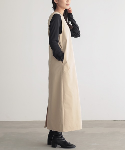 for/c（フォーシー）の「[低身長/高身長向けサイズ有]はっ水ストレッチチノジャンパースカート【サスティナブル】（ワンピース・レディース・ベージュ/ブラック・TM/M/L/PM）」の13枚目の写真