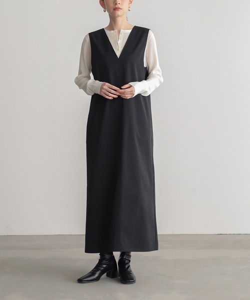 for/c（フォーシー）の「[低身長/高身長向けサイズ有]はっ水ストレッチチノジャンパースカート【サスティナブル】（ワンピース・レディース・ベージュ/ブラック・TM/M/L/PM）」の6枚目の写真