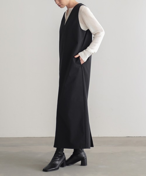 for/c（フォーシー）の「[低身長/高身長向けサイズ有]はっ水ストレッチチノジャンパースカート【サスティナブル】（ワンピース・レディース・ベージュ/ブラック・TM/M/L/PM）」の7枚目の写真