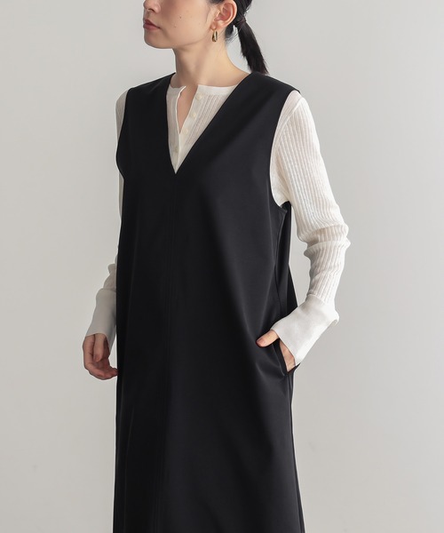 for/c（フォーシー）の「[低身長/高身長向けサイズ有]はっ水ストレッチチノジャンパースカート【サスティナブル】（ワンピース・レディース・ベージュ/ブラック・TM/M/L/PM）」の4枚目の写真