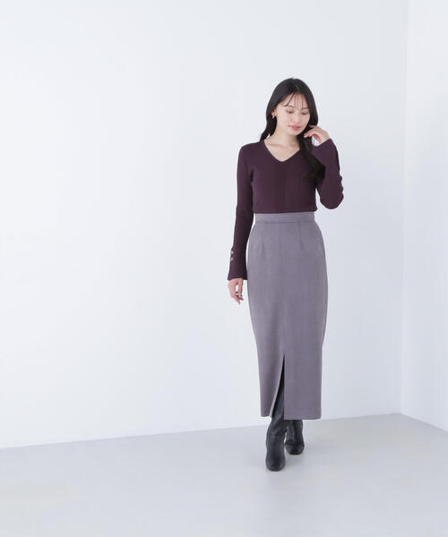 NATURAL BEAUTY BASIC（ナチュラルビューティーベーシック）の「◇フェイクスエードシリーズ スリットスカート（スカート・レディース・キャメル/ベージュ/チャコールグレー・SMALL/MEDIUM/P/S）」の6枚目の写真