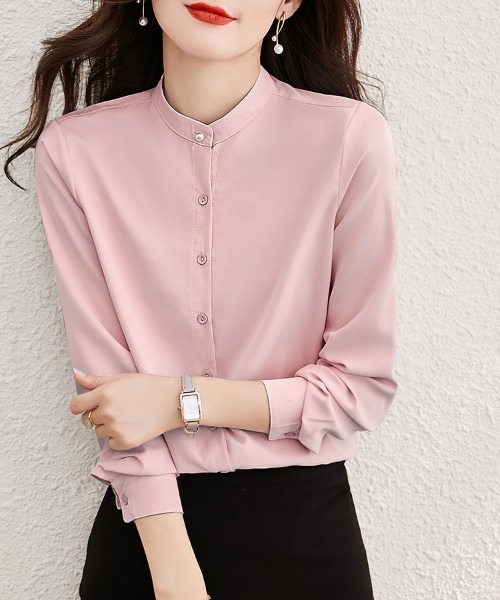 ONEP STAR(ワンピスター)の「スタンドカラー長袖シャツ(シャツ/ブラウス・レディース・ブルー/ライトブルー/ブラック/ホワイト/ピンク・MEDIUM)」の5枚目の写真