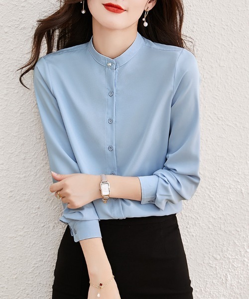 ONEP STAR(ワンピスター)の「スタンドカラー長袖シャツ(シャツ/ブラウス・レディース・ブルー/ライトブルー/ブラック/ホワイト/ピンク・MEDIUM)」の3枚目の写真