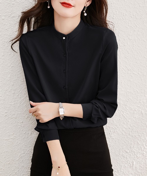 ONEP STAR(ワンピスター)の「スタンドカラー長袖シャツ(シャツ/ブラウス・レディース・ブルー/ライトブルー/ブラック/ホワイト/ピンク・MEDIUM)」の2枚目の写真