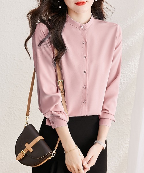 ONEP STAR(ワンピスター)の「スタンドカラー長袖シャツ(シャツ/ブラウス・レディース・ブルー/ライトブルー/ブラック/ホワイト/ピンク・MEDIUM)」の14枚目の写真