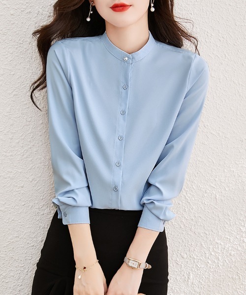 ONEP STAR(ワンピスター)の「スタンドカラー長袖シャツ(シャツ/ブラウス・レディース・ブルー/ライトブルー/ブラック/ホワイト/ピンク・MEDIUM)」の17枚目の写真