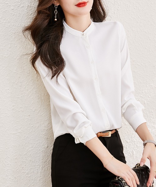 ONEP STAR(ワンピスター)の「スタンドカラー長袖シャツ(シャツ/ブラウス・レディース・ブルー/ライトブルー/ブラック/ホワイト/ピンク・MEDIUM)」の8枚目の写真