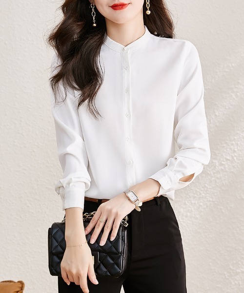 ONEP STAR(ワンピスター)の「スタンドカラー長袖シャツ(シャツ/ブラウス・レディース・ブルー/ライトブルー/ブラック/ホワイト/ピンク・MEDIUM)」の10枚目の写真