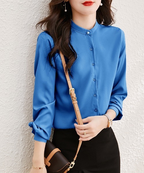 ONEP STAR(ワンピスター)の「スタンドカラー長袖シャツ(シャツ/ブラウス・レディース・ブルー/ライトブルー/ブラック/ホワイト/ピンク・MEDIUM)」の12枚目の写真