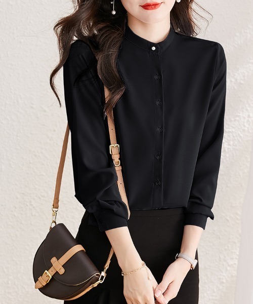 ONEP STAR(ワンピスター)の「スタンドカラー長袖シャツ(シャツ/ブラウス・レディース・ブルー/ライトブルー/ブラック/ホワイト/ピンク・MEDIUM)」の6枚目の写真