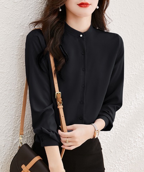 ONEP STAR(ワンピスター)の「スタンドカラー長袖シャツ(シャツ/ブラウス・レディース・ブルー/ライトブルー/ブラック/ホワイト/ピンク・MEDIUM)」の7枚目の写真