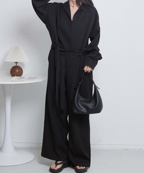 MAISON DE THERESE（メゾン ド テレーズ）の「ハーフジップ長袖ルーズシルエットオールインワン（つなぎ/オールインワン・レディース・ブラック/イエロー・XL）」の4枚目の写真