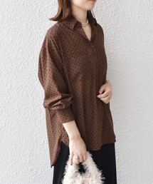 シャツ/ブラウス（ブラウン/茶色系・ドット柄）ファッション通販