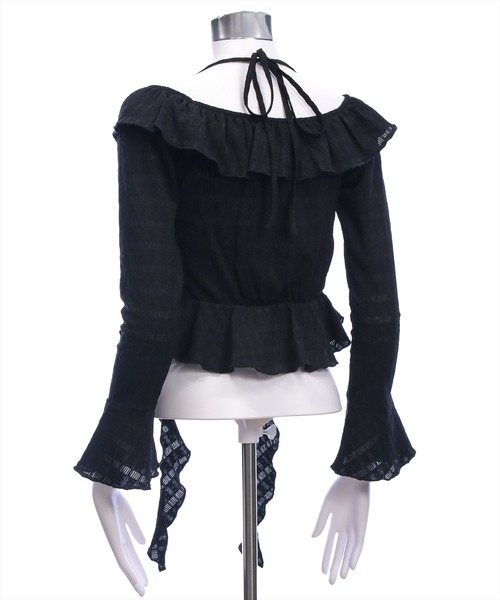 セール】ネックストラップフリルブラウス［韓国ファッション ガーリー