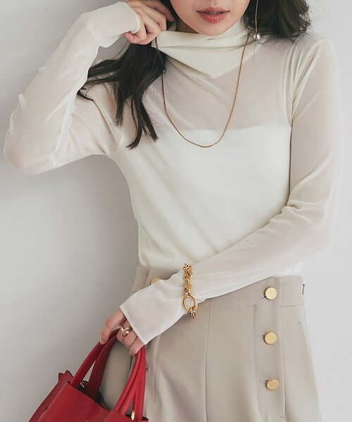 着回し力・女っぽタートル】フロッキーチュールタートルカットソー（T