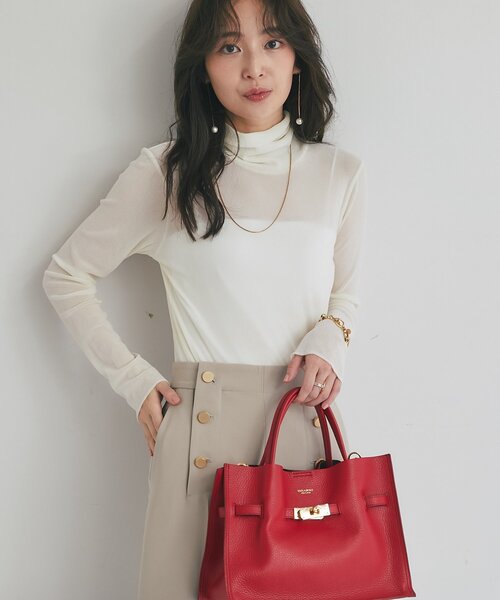 着回し力・女っぽタートル】フロッキーチュールタートルカットソー（T