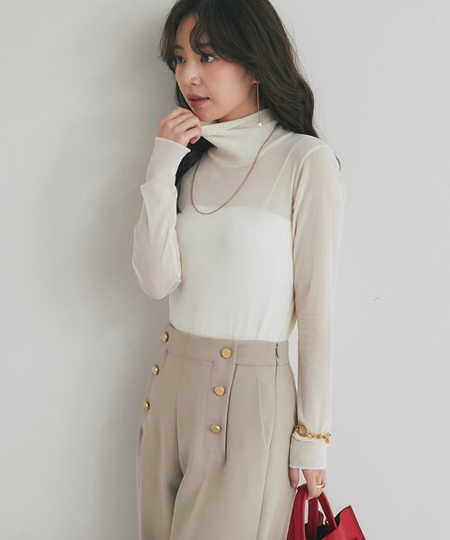 セール】【着回し力・女っぽタートル】フロッキーチュールタートル