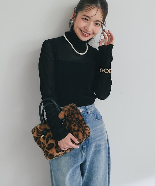 着回し力・女っぽタートル】フロッキーチュールタートルカットソー（T