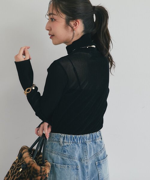 着回し力・女っぽタートル】フロッキーチュールタートルカットソー（T